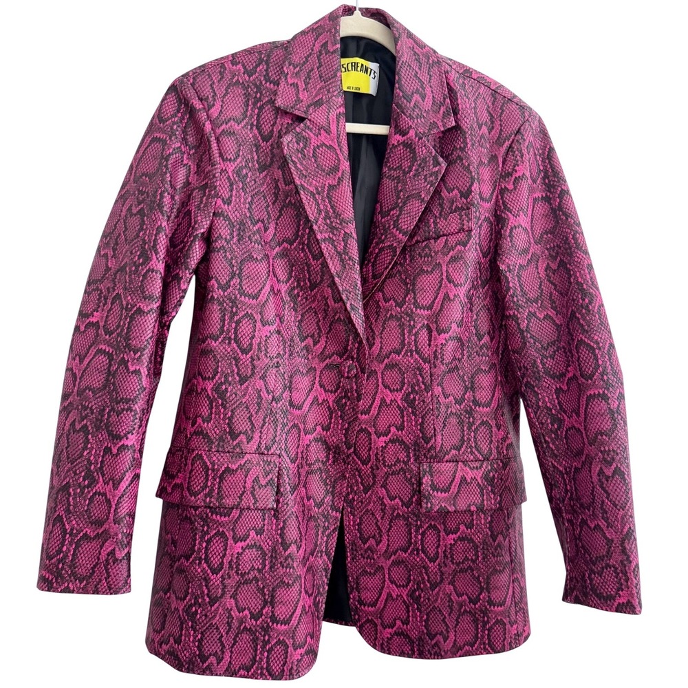 MISCREANTS London Fuchsia Pink Faux Leather Blazer UK 8/Approx. US 4 Barbiecore
